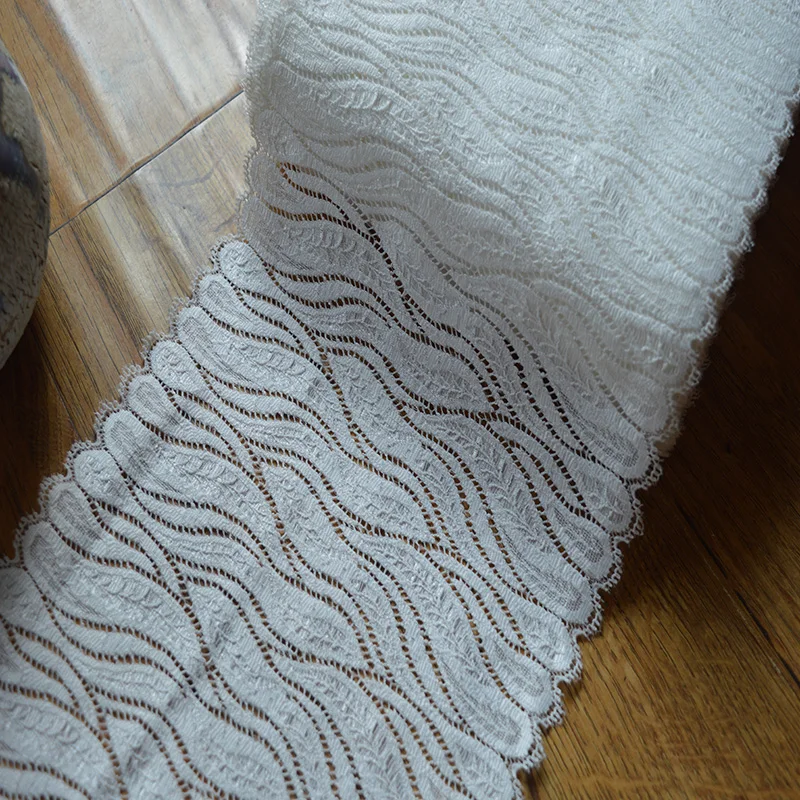 somelace 18cm width(2yds/lot)Long white stripe pattern elastic lace trim for garments and wedding decoration-16082105