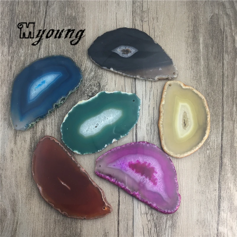 Large Free Form Agates Slice Pendant Beads,Raw Agates Quartz Druzy Charm For Jewelry MY1749