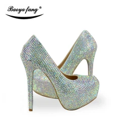 Nuovo Arrivo Brillante delle donne di cristallo scarpe da sposa scarpe da Sposa del Rhinestone di modo del vestito da partito scarpe femminili Bling Bling scarpe