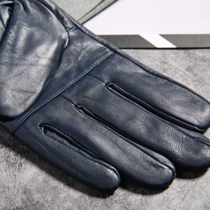 Guantes de piel auténtica para hombre, manoplas de oveja Real, alta calidad, otoño e invierno,