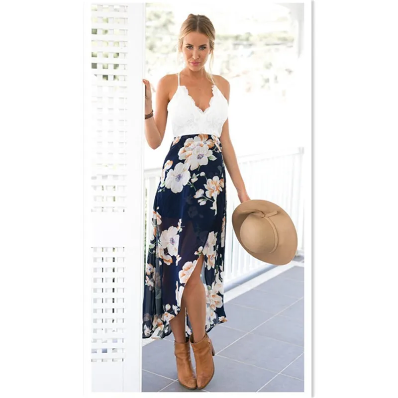 Women Dress Long Summer Leisure Vacation Dresses Print Beach Dress Maxi Soft Dress Mujer Sexy High Waist Dresses