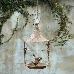 Garden Decor Rustic Vintage Country Handmade Metal Hang Bird Water Feeder Tray