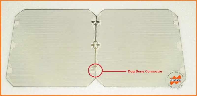 Dog bone connector for 5' 125x125mm highest efficiency solar cells without basbar soldering