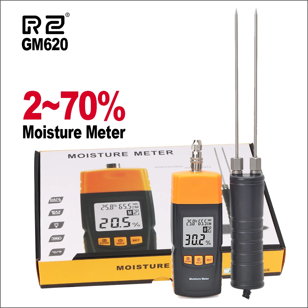 

RZ Wood Moisture Meter Digital 2~70% Humidity Timber Damp Detector Moisture Content Meter Handheld Hygrometer For Wood Chips