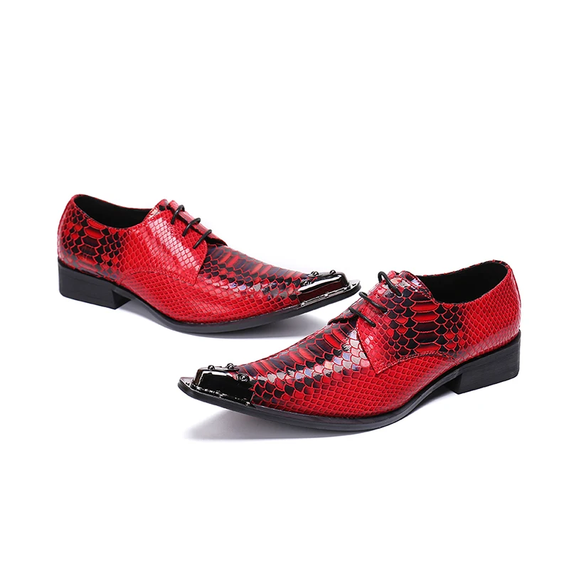 Red dress party wedding shoes men lace up handmade shoe italian steel toe elegant genuine leather crocodile oxford plus size13