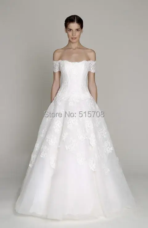 Vestido de novia elegante para mujer, vestido Sexy de encaje sin hombros, encaje y tul con cuello de barco, botones de cubierta trasera abierta