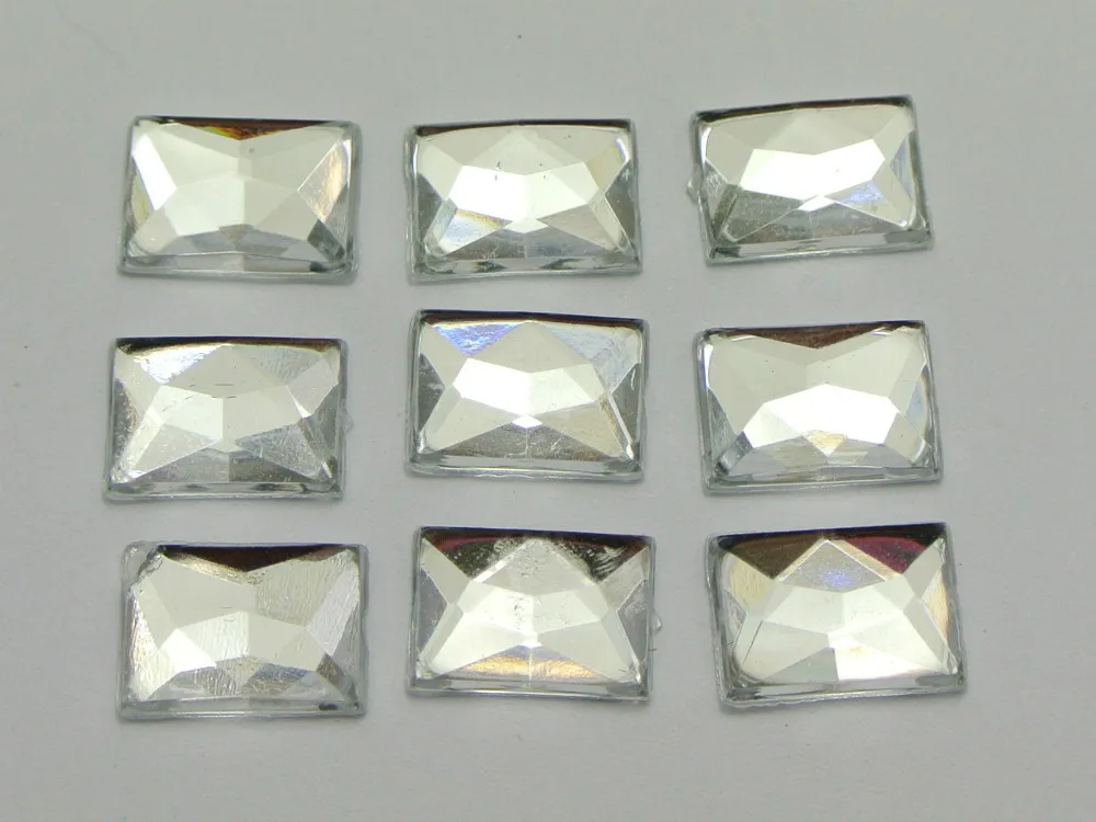 100 Clear Acrylic Flatback Faceted Rectangle Rhinestone Gems 10X14mm No Hole