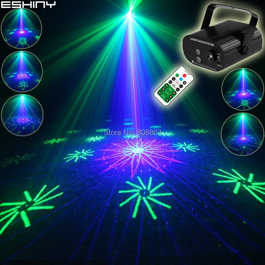 

ESHINY Remote Blue LED MINI G&B Laser 64 Patterns Projector Bar DJ Dance Xmas Disco Home Party Stage Effect Light Show N60T153