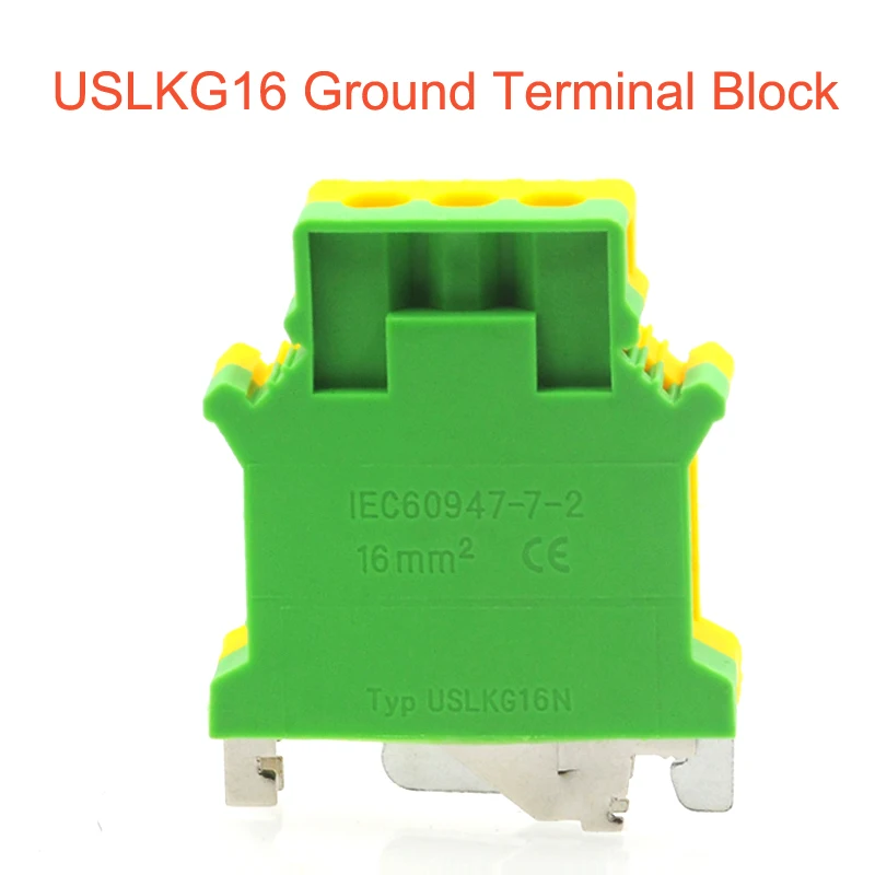 Din Rail Mount Ground Screw Terminal Block USLKG16 Bornier Electrical Wire Connectors UK16N Earth morsettiera cable 6AWG 16mm2