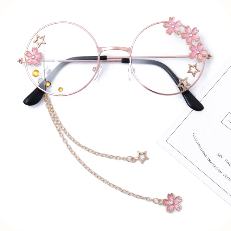 Lolita Japanese cherry blossom put star pendant glasses soft sister cos harajuku move joker girl heart decorative glasses