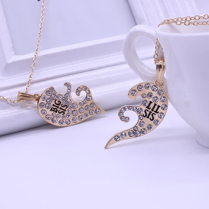 2 Pcs/Set Fashion Big Little Sister Necklace for Women Friends BFF Exquisite Charming Pendant Chains New Jewelry Party Gifts