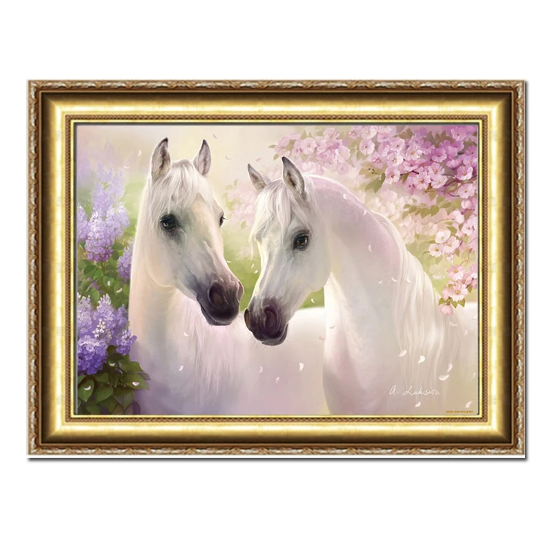 Diamond Painting Cross Stitch Kit Diamond Embroidery Two White Horse 40x50cm 3d Square Drill Mosaicl Full Canvas Hand Embroidery