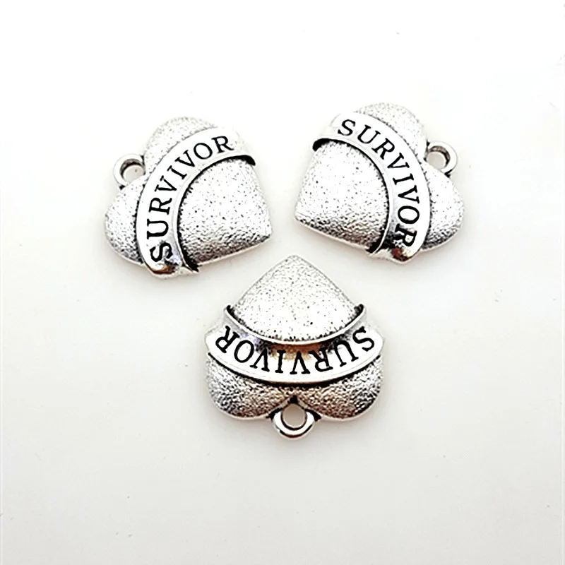 10 Pieces/Lot 22mm*22mm Tibetan Silver Heart Shaped Letter Print Survivor Heart Charm  Pendant