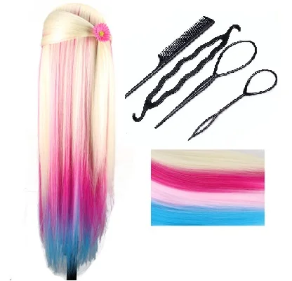 

CAMMITEVER White Rainbow Mannequin Head Colorful Hair Doll Braiding Hairstyling Hairdressers Training Head for Girls