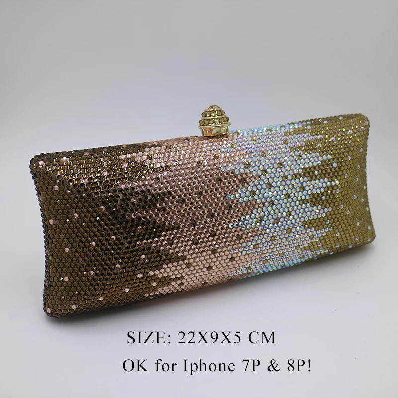 Royal ไนติงเกลใหม่แชมเปญหรูกระเป๋างานราตรีและ Clutches กับพลอยคริสตัลสำหรับสตรี Party แต่งงาน