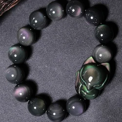 Rainbow Bracelet Obsidian Big Head Small Fox Fairy Bangle Bracelet Natural Stone Lucky For Women Men Crystal Bracelet Jewelry