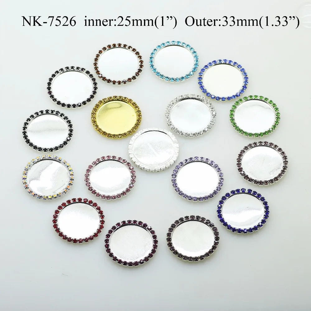 10Pcs/Set Rhinestone Button, Metal Bottle Cap Tray, Flat Back , Embossed, Inner Size 25MM, Key Cover Cabochon