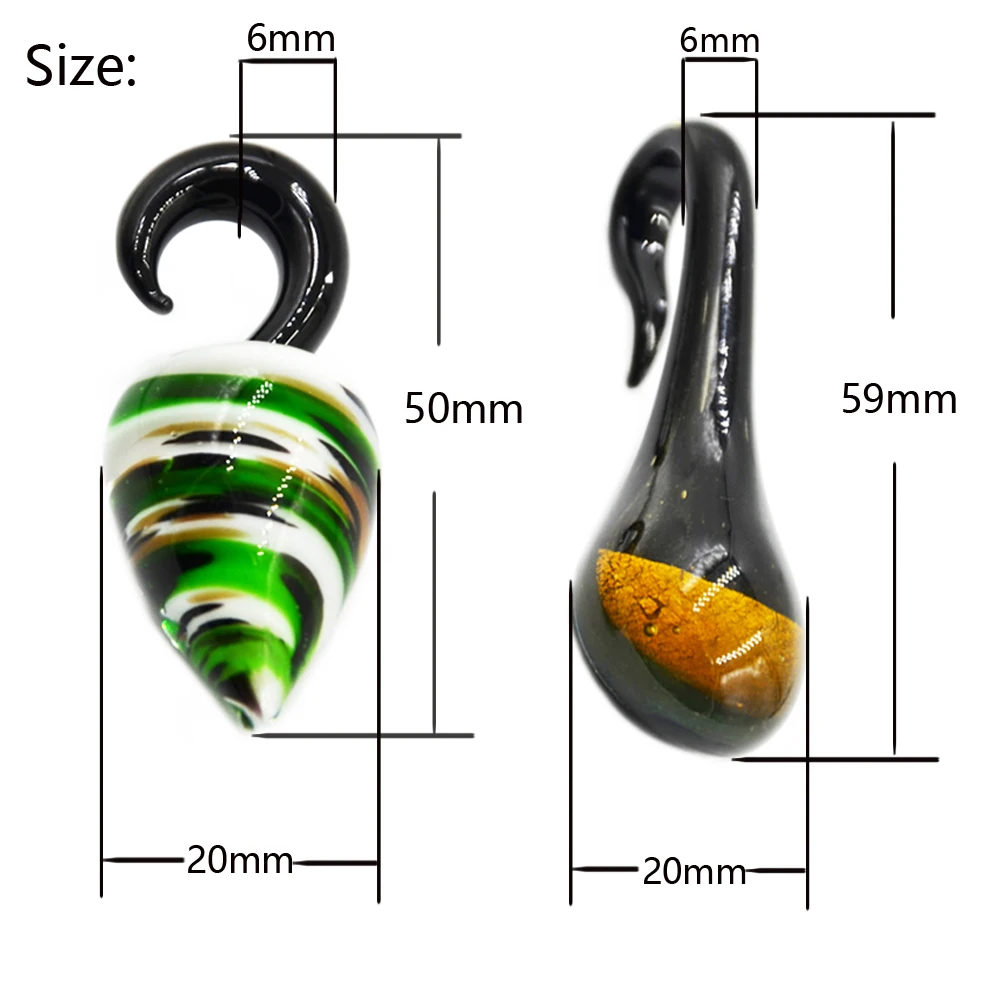 Showlove-1 Pair Pyrex Glass Dew Drop Water Swan Shape Ear Weight Ear Expander Plug Flesh Tunnel Ear Stretcher Piercing Jewelry