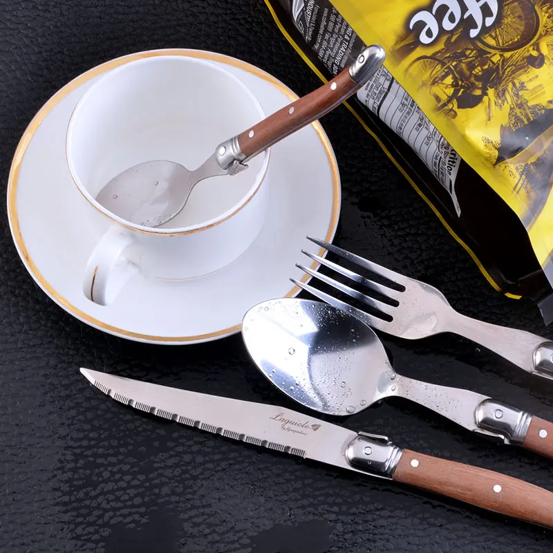 

4pcs/set Laguiole Style Tableware Japanese Stainless steel Restaurant Cutlery Bar Wood Handles Steak Knife Fork Spoon Teaspoon