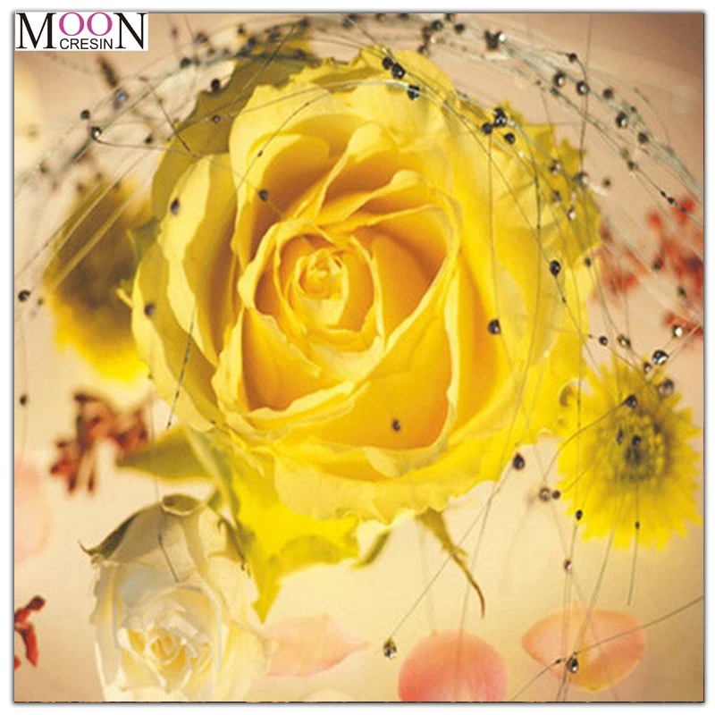 

MOONCRESIN 3D Diy Diamond Painting Cross Stitch Yellow Rose Diamond Mosaic Full Round Diamond Embroidery Decoration Flowers Gift