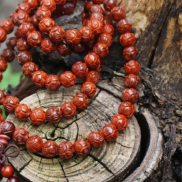 6/8/10mm * 108 * Natural Red Sandalwood / Lobular Red Sandalwood / Carved Lotus Loose Beads Mala Japa Bracelet Jewellry Findings