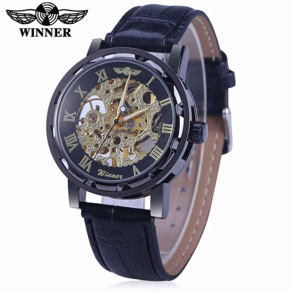 Winner Brand Skeleton Design Men Automatic Watch Erkek Saat Relogio Male Clock Reloj Hombre Montre Luxury White Gold Leather