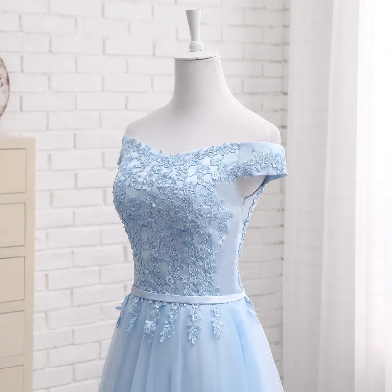 WYHS-70#Blue Short Boat Neck Lace up Bridesmaid Dresses 2024 summer new wedding party prom dress girls cheap Custom wholesale