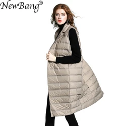 NewBang Brand Women's Long Vest Ultra Light Down Vests Female Sleeveless Windproof Lightweight Warm Long Waistcoat