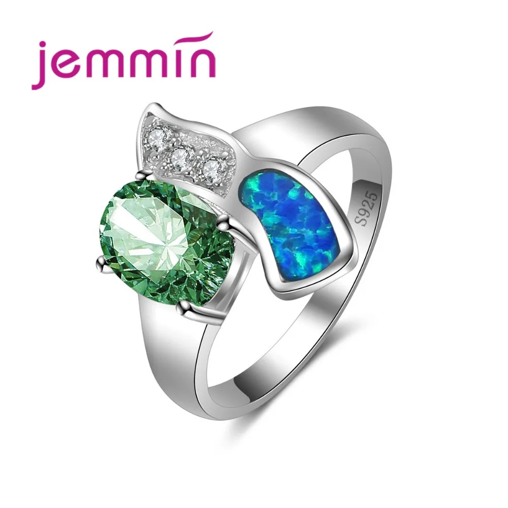 

Wholesale & Retail Fashion Green Blue Fire Opal Ring + AAA CZ Crystal 925 Sterling Slive Jewelryr For Women