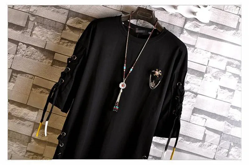 Idopy Korean Fashion Men`s Street Style Lace Punk Gothic Pullover Designer Steampunk Hem Hip Hop Sweatshirts Shirts Tees