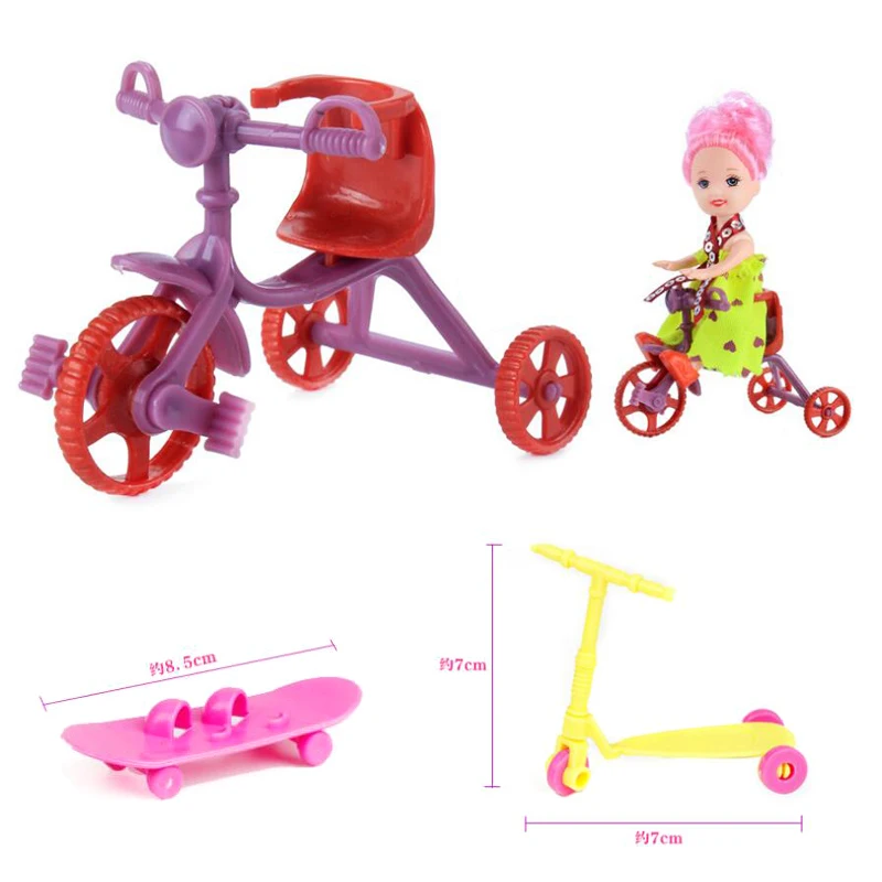 3pcs for barbie scooter car Bicycles Bikes Mini Toy for Barbie Accessories Girls Birthday Gifts Doll Accessories Fits for Kelly