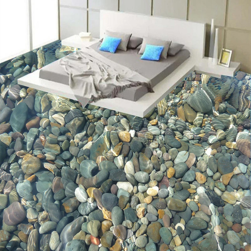 Modern 3D Lifelike Pebble Flooring Mural Wallpaper Bathroom Waterproof Fashion Interior Design PVC Floor Tiles 3D Wall Sticker