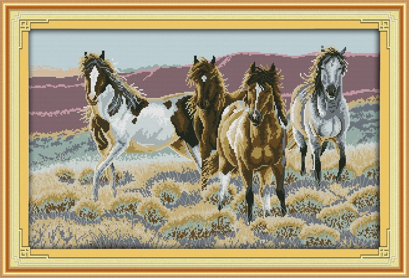 The four horses cross stitch kit 14ct 11ct pre stamped canvas embroidery DIY handmade needlework