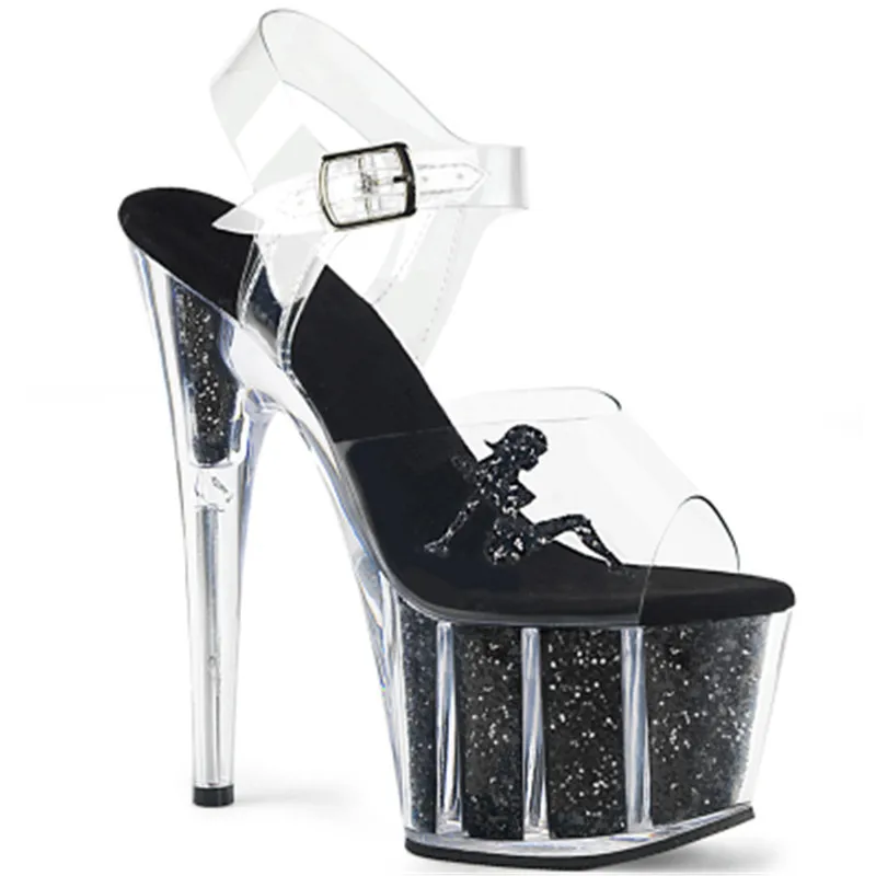 6 inch high heel sandals, 15 cm transparent soles, vamp beauty decorated model pole dancing shoes