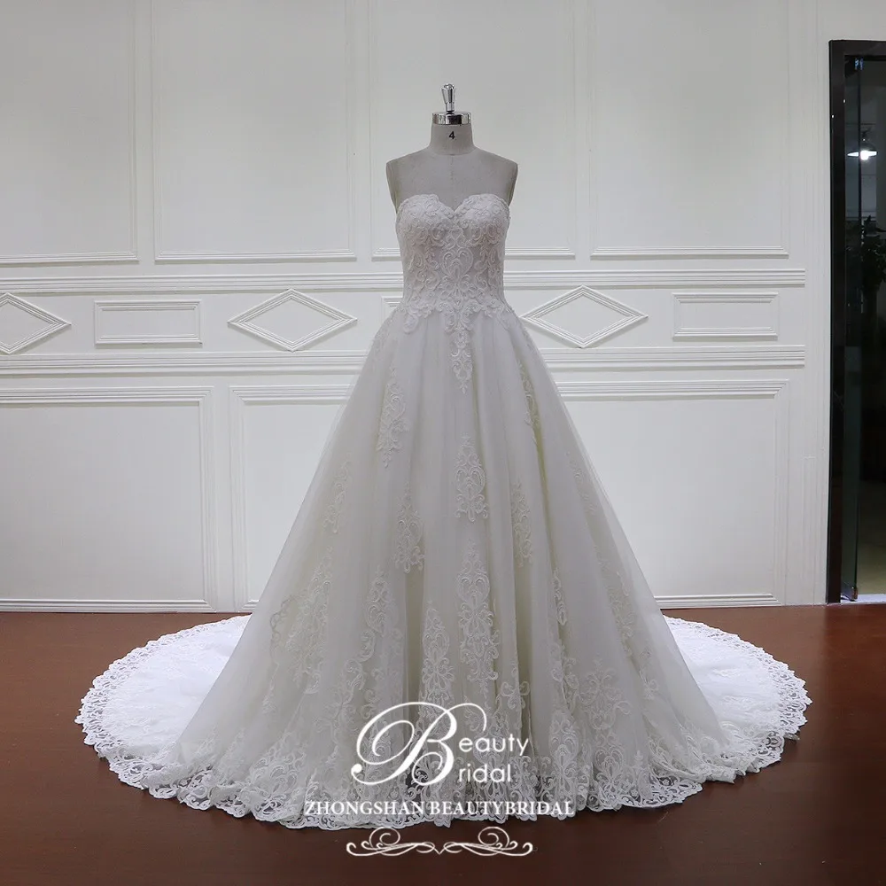 

Beautybridal 100% Real Photos Luxury Wedding Dresses Royal Train Lace Appliques Off the Shoulder Wedding Dress Vestido XF1095