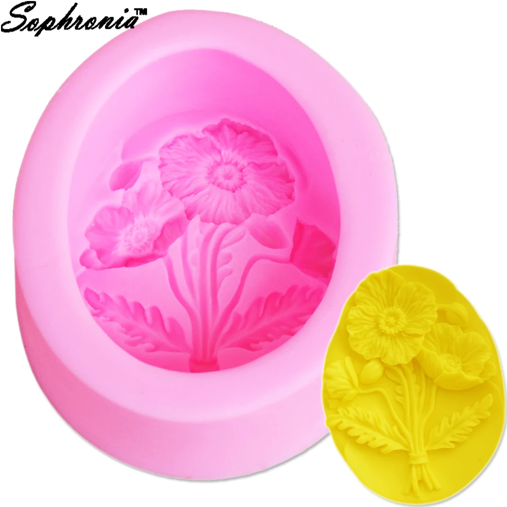 Sophronia Poppy Flowers Silicon Soap Molds For Desserts Fondant Candle Moulds Baking Form Kitchen Tools AccessoryS114