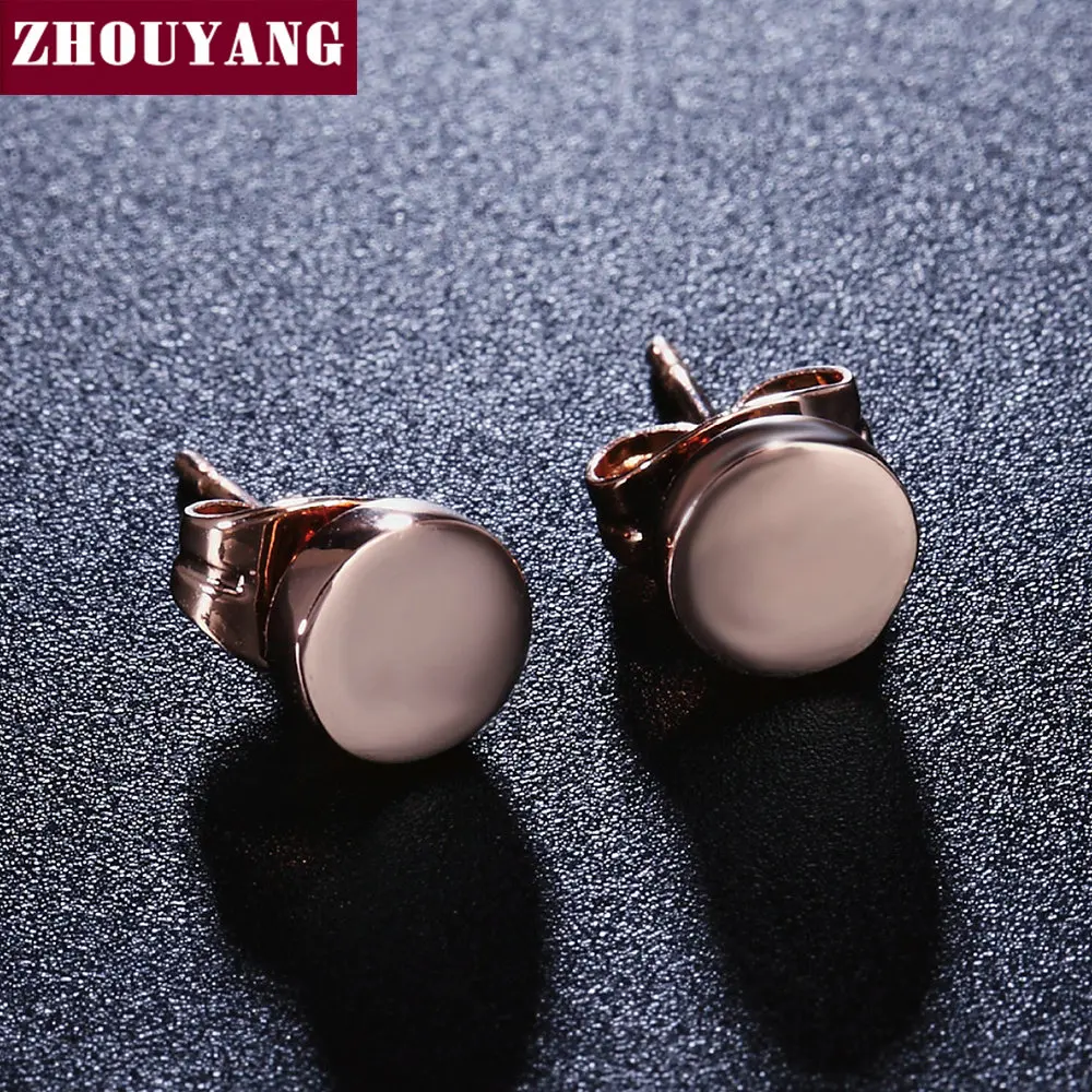 Top Quality Concise Smooth Round Rose Gold Color Stud Earring ZYE573 ZYE581 ZYE584