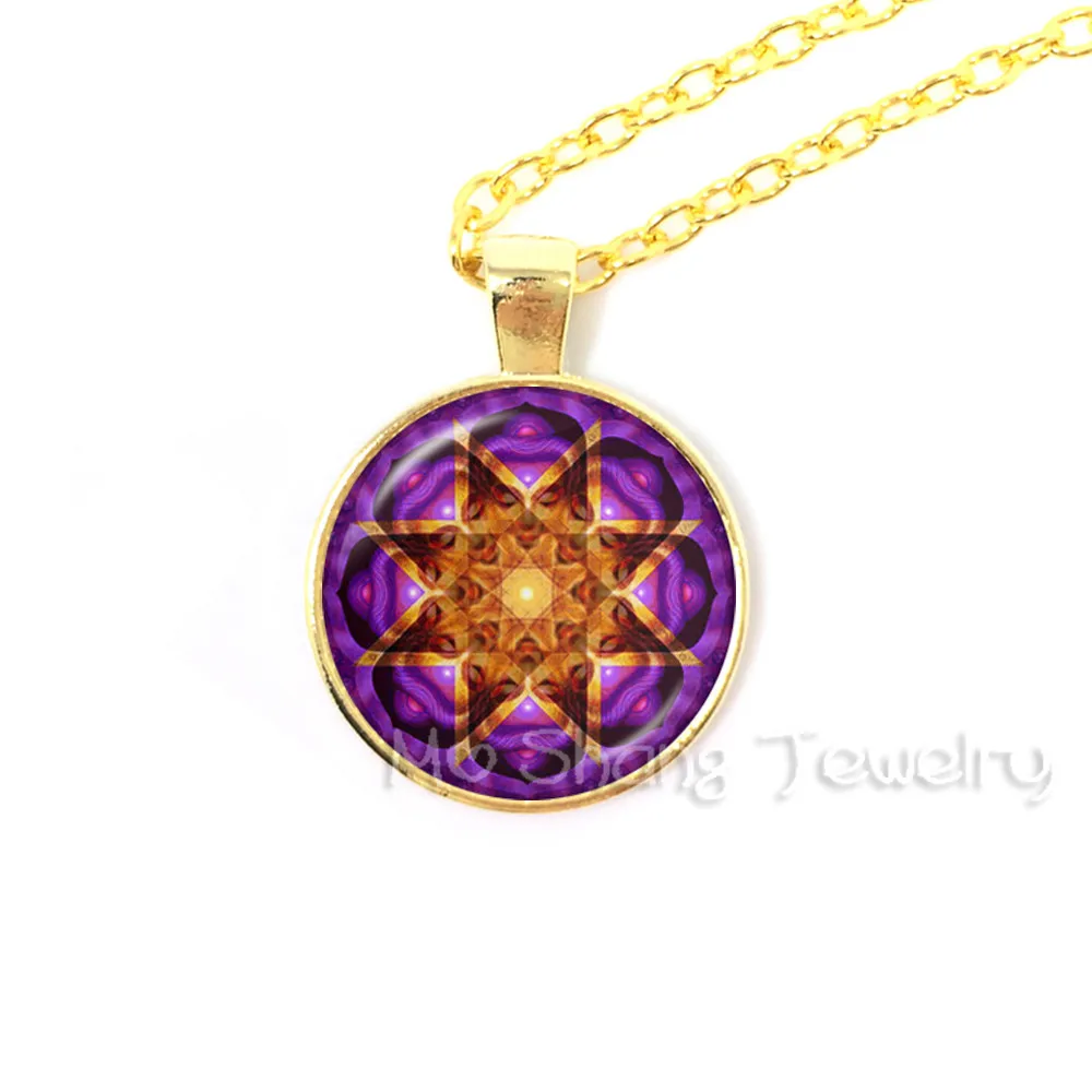 Glass Dome Mandala Jewelry Indian OM Symbol Necklace Meditation Chakra Pendant Necklace Buddhism Spiritual Jewellery Bijoux