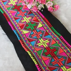 miao embroidery cross stitch cotton fabric lace 12.5cm hometextile trim dress collar ribbon tape ethnic tribal nepal thai india