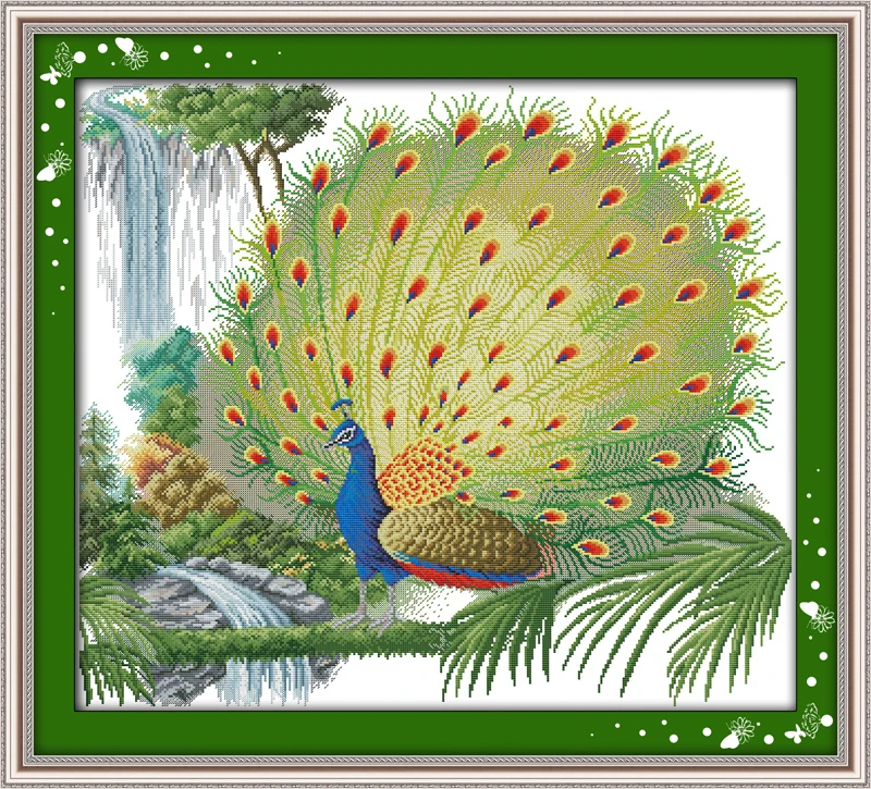 

Peacock flaunting its tail cross stitch kit 14ct 11ct pre stamped canvas cross stitching embroidery DIY handmade needlework