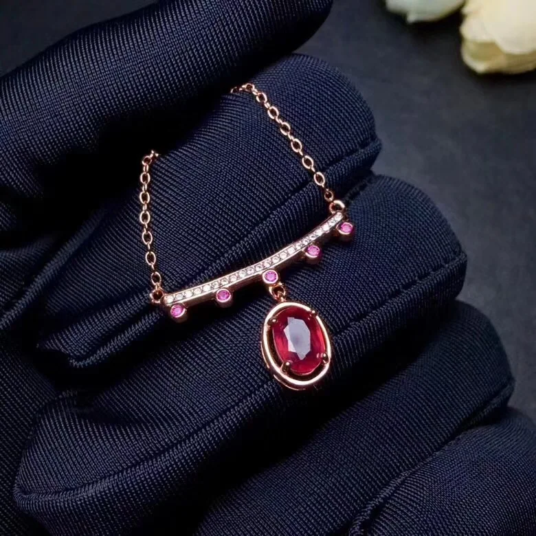 

Ruby necklace pendant 5*7mm 1pcs gems Origin and natural ruby 925 sterling silver For men or women jewelry