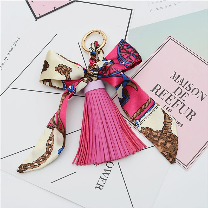 New High Quality Keychain women Silk ribbon Bowknot Key Chain Fashion Tassels Car Key Ring bag Pendants Best Gift Jewelry K1787