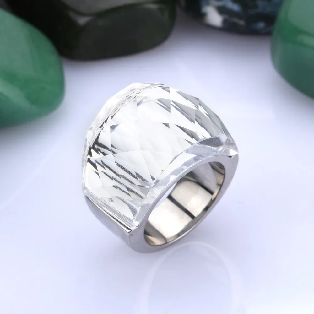 Stainless Steel Black & White Brand Design Delicate Shiny Big Crystal Stone Engagement Rings Trendy Ring Party Jewelry for Women