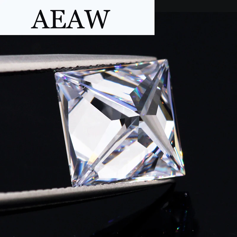 AEAW 3 karat 8mm x 8mm F warna Princess Cut Moissanite Lab berlian longgar uji batu positif sebagai berlian asli