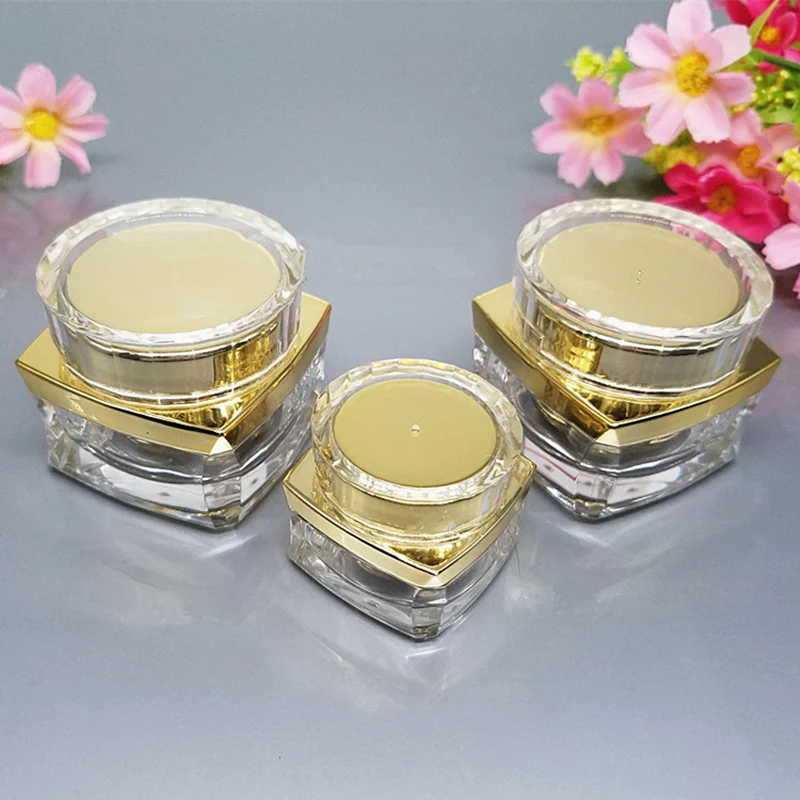 

5g 15g Acrylic Eye Face Cream Jar Gold Mini Trial Cosmetic Facial Essence Packing Sub Bottling Container Bottle F017