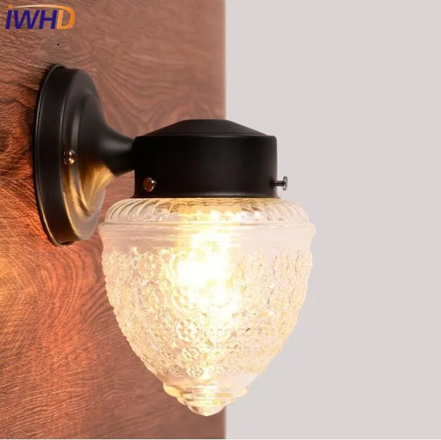 IWHD Balcony Iron Sconce Modern Wall Lamp Glass Ball Waterproof Wandlamp Courtyard Aisle LED Wall Light Arandela Para Parede