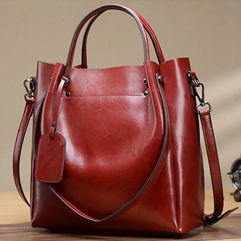 Luxury Real Cow Leather Handbag Women Messenger bag High quality Oil Wax Genuine Leather Shoulder bags Women Crossbody bag Tote