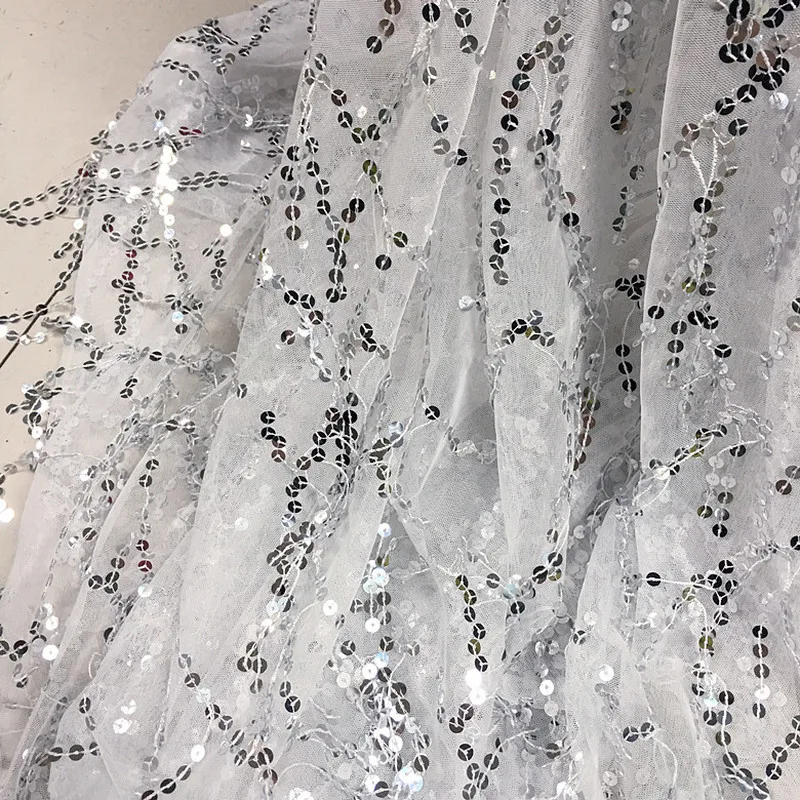 GLace 1Y/Lot Fringed sequins fabric for dress wedding decoration sequin cloth DIY materila TX805