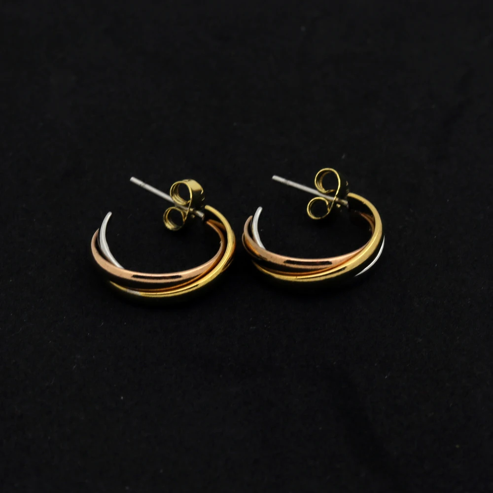 Top Quality Classical 3 Rounds Rose Yellow White Gold Gold Colour Stud Earrings Fashion Jewelry Lover Earrings Wholesale