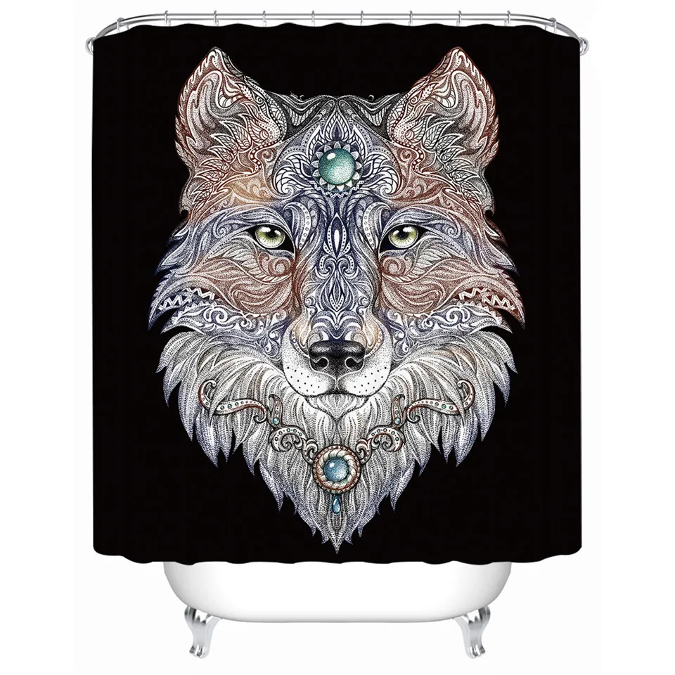 BeddingOutlet Tattoo Head Wolf Shower Curtain for Bathroom Wild Animal Bath Curtain With Hooks Waterproof Polyester banheiro